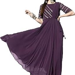 Gown For Women - Georgette Matt Sequence Embroidery Regular Fit A-Line Gown With Attached Dupatta For Women-image-4