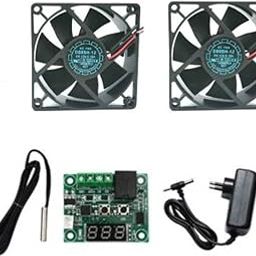 TechSupreme Combo Of W1209 + 12v 2Amp Adapter + 2 Piece 3.5 inch fan For Diy Incubator Electronic Components W1209 thermostat Temperature Sensor and Controller-1