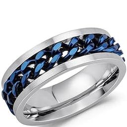 Mens Spinner Ring Figit Rings for Anxiety Blue Plated Rotatable Cuban Link Chain Stainless Steel Sterling Silver Plated Ring-image-58