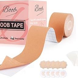 RECLUSE Boob Tape with 10pcs Nipple Cover & 36pcs Fashion Tape Double Sided Body Tape Adhesive Strapless Bra & Heavy Breast Support - Boobs Tape for Women Clothes - Waterproof Tape-image-1