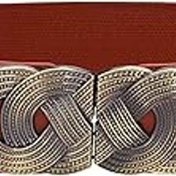 Women Brown Stretchable Strap Antique Gold Buckle Belt-image-44
