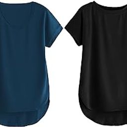 Fabricorn Combo of V-Neck and Round Neck UpDown Hem Cotton Tshirt for Women (Pack of 2)-image-14