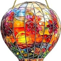 Hot Air Balloon Solar, Lantern Glass Outdoor Hot Air Balloon Solar, Flickering Flame Light Waterproof Hanging Lamp Garden Patio Yard Party Decor Solar Decor-image-79