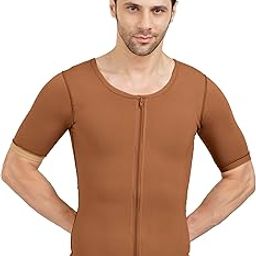 Gynecomastia Compression Vest with Short Sleeve| HIGH Compression| Front Zip and Hook Closer| Tomboy Chest Binder| Chest, Abdomen & Back Support for Men|-image-27