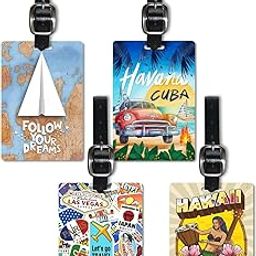 Lentikart 3D Lenticular Luggage Tag Set of 4 | Paper Plane + Stamp Sticker + Hawaii + Cuba Vacation | Luggage/Bag/Travel ID Label Tags for Suitcase & School Bags-picture-22