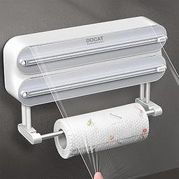 DOCAT Foil Paper Cutter and Holder, 3 in 1 Magnetic Aluminum Foil and Plastic Wrap Organizer with Paper Towel Holder, Compatible with Cling Film, Tin Foil and Wax Paper Dispenser (White)-image-10