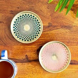 ExclusiveLane 'Mughal Arc' Hand-Enamelled Pure Brass Coasters for Cups Tea Coasters for Glasses Dining Table Coaster for Hot Pots Coasters for Office Tableware (Set of 2)-picture-16