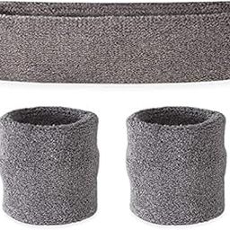 PRASH Sports Headband and Pair of Wristband (5 Inch) (Black) Sport Sweat Band Workout Tennis Cycling Gym Football Cricket-23