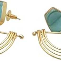 Ramya Jewels Statement Drop Earrings, Gold-Toned Multi-Arc Design with Monalisa Stone and Pearl Charms, Fashion Jewellery-image-82
