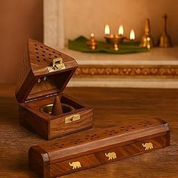 Wood Pyramid Dhoop Stand & 10 Inch Agarbatti Stand Combo - Sheesham Wooden Sambrani & Incense Holder for Pooja Room, Home & Office Use-20