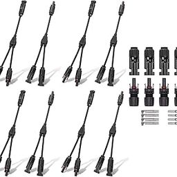 CELANO MC4 Solar Connector Y Branch Connector with MC4 Connector Pair for Parallel Connection Between Solar Panels |Color Black| (Pack of 4+4 Pair Set)-1