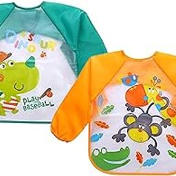 DOMENICO Waterproof Colorful Children Bib Cute Cartoon Animals Baby Bibs Full Sleeve Children Apron Long Sleeve Feeding Bibs-21
