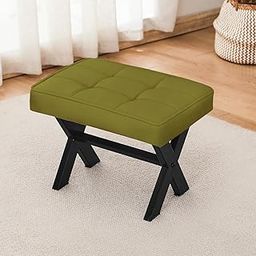 WellHouze Ottoman Foot Stool Vanity Stool Square Velvet Foot Rest Makeup Stool Small Chair for Vanity Modern Padded Seating Stool for Makeup Room Living Room Bedroom Office Green-image-20