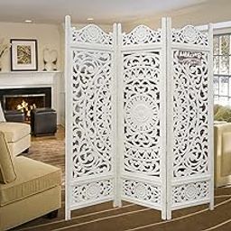 Amazing Wood Store Handcrafted Folding Wooden Partition in Mango Wood 3 Panels (White) | Room Divider | Room Separator Wooden Partition for Living Room (Standard Room)-image-66