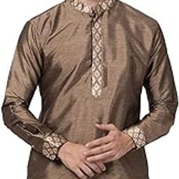 Men's Black Cotton Silk Blend Kurta-image-72