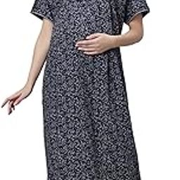Women's Viscose Blend Maxi Maternity Nighty/Feeding Nighty/Pregnancy Night Gown/A-Line Nursing Nighty with Conceal Zippers for Nursing Pre and Post Pregnancy - Floral Print - 170313-image-39