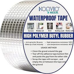 KONVIO NEER Waterproof Repair Tape for Pipe Leakage Roof Water Leakage Solution Aluminium Foil Tape Waterproof Adhesive Sealing Butyl Rubber Tape for Surface Crack(5CM X 5M)(Silver)-10