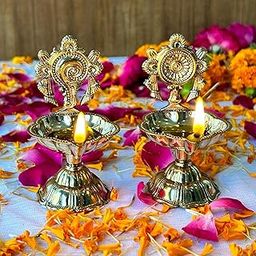 DARPAN KALA Shanku Chakra Pure Brass Diya for Puja, Kamaksi Deep for Puja Room, Festive Kuber Diya for Home Decoration and Gift-picture-19