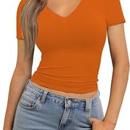xolani Womens Short Sleeve V Neck Basic Crop Top Summer Fitted Teen Tee Shirt Blouses for Girls X L2683 VK-picture-17