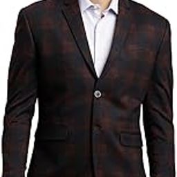 Men Knitted Checkered Brown Blazer-image-21