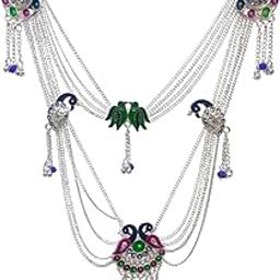 Traditional Peacock Design Kamar Band with Multicolour Enamel Work and Chain Tassels, Indian Waist Belt with Hanging Bells-image-24