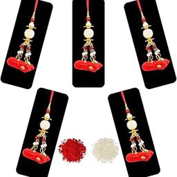 Handmade Lumba Rakhi for Bhabhi Set of 5 - Designer Chopra with Roli Chawal - Exclusive Rakhi - Beads Rakhi for Women-image-41