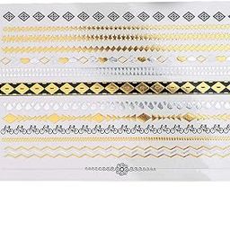 3D Temporary Tattoo Golden And Silver Metallic Sticker Feathers Design Size 21x15CM - 1PC. (66)-image-25