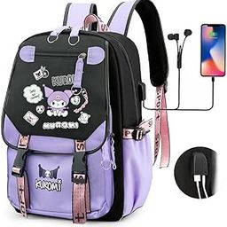 Kawaii Kuromi School Backpack School Girls Backpack 17'' Large Capacity Bookbag Girls Backpack For School, Gift For Girls School Gift For Kids 6-12 Years Old, Multicolor-46