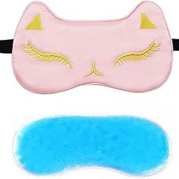 Jenna™ Natural Silk Kitty Design Sleep Mask Cover for Insomnia, Puffy Eyes and Dark Circles With Gel (BabyPink)-11