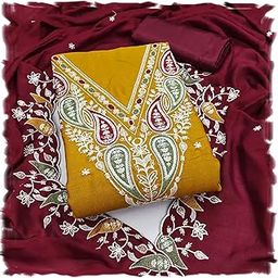 pandadi saree Women's Vichitra Silk Embroidery Work Unstitched Salwar Suit Dress Material-picture-13