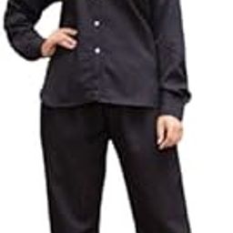 Two Piece Sets for Women Summer Outfits Dressy Casual Long Sleeve Button Down Shirt Wide Leg Pants Lounge Set Size L (BLACK)-image-98