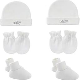 Baby Soft Cotton Mittens Caps and Booties Gift Set for New Born Baby Pack of 2 White-image-60