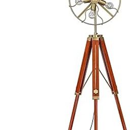Craft 5 Holder Fan Light with Adjustable Brown Wooden Tripod Stand – Antique Brass Floor Lamp for Living Room Corner Studio Home Décor – Vintage Spotlight Design – E27 Base-8