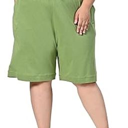 Women's Plus Size Cotton Shorts | Bermuda Short | Elastic Wasist Drawstring Comfy Lightweight Shorts | High Waist Yoga Pants-image-91
