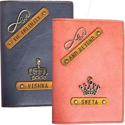 Customized PU Leather Men and Women Travel Folder | Marriage Gift for Couples with Name & Charm | Handcrafted Valentine's Day Gift for Couple (Peach & Grey)-25