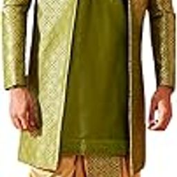 vastramay Men's Silk Blend Sherwani Set, Silk Blend Jacquard Indo Western, Kurta And Dhoti Set for Men for Weddings & Festivals, Traditional Ethnic Wear Outfit-picture-9