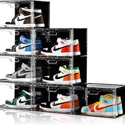 Amllas 8 Pack Stackable Shoe Boxes Large Shoe Organizer with Lids Entrance Shoe Storage Boxes for Trainers up to Size 46 for Men/Women (33 x 33-18