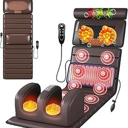 SEAHELTON Full Body Massager Chair Mat With Heat For Back Pain Relief, Back Massage Bed With 10 Vibrating Motors Whole Body Vibration, Kneading, And Massage Of The Neck, Spine, Waist, And Back, Brown-image-98