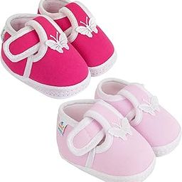 0 To 6 Months Baby Boys & Girls Pack of 2 Pair Cotton Butterfly Hook & Loop Baby Booties-image-9