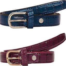 Combo of Croco Print Shiny Glossy Casual/Formal Sleek Belts For Women/Girls (Blue & Purple)-image-9