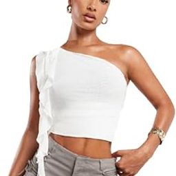 Solid One Shoulder Tube Crop Top for Women with Frill On Shoulder || y2k Summer top for Women-picture-7