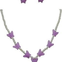 Pearl and Purple Butterfly Necklace and Earrings Set, Girls Fashion Jewellery-image-77