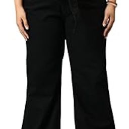 Womens Plus Size High Waist Flared Black Tie Knot Jeans-image-71