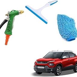 Combo of 3 Car Washing Water Spray Shower with Microfiber Cloth Glove & Glass Cleaning Mini Wiper Universal Random Colour Suitable for Tata Punch-0