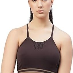 Women`s Black Coffee Sports Bra with Thin Straps and Mesh-picture-23