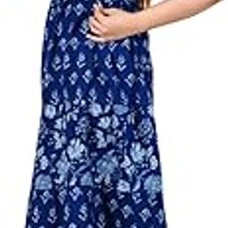 Women Rayon Navy Blue Maternity and Feeding Maxi Dress with Zip-image-3