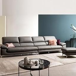 Fabrique Leo 5 Seater with Puffy Diligent Leatherette Grey Sofa Set | Modern Furniture for Home Office & Living Room | Lightweight Design & Stainless Steel Legs-image-38