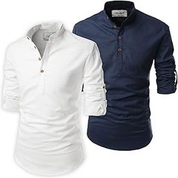 Slim Fit Full Sleeve Cotton Blend Navy Blue Color Kurta for Men Pack of 2-image-36