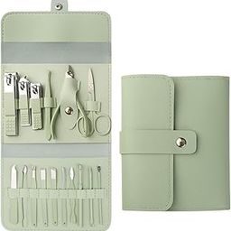 WICHARSH Set Professional Nail Clippers Pedicure Kit, 16 pcs Stainless Steel Nail Care Tools Grooming Kit with Luxurious Travel Leather Case for Thick Nails Men Women Gift (Green)-11
