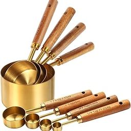 Royalkart Measuring Cups and Spoons with Wood Handle Set of 8, Stainless Steel, Golden Polished Finish, Baking Tools, Dry & Liquid Measuring Cup for Cooking-image-89